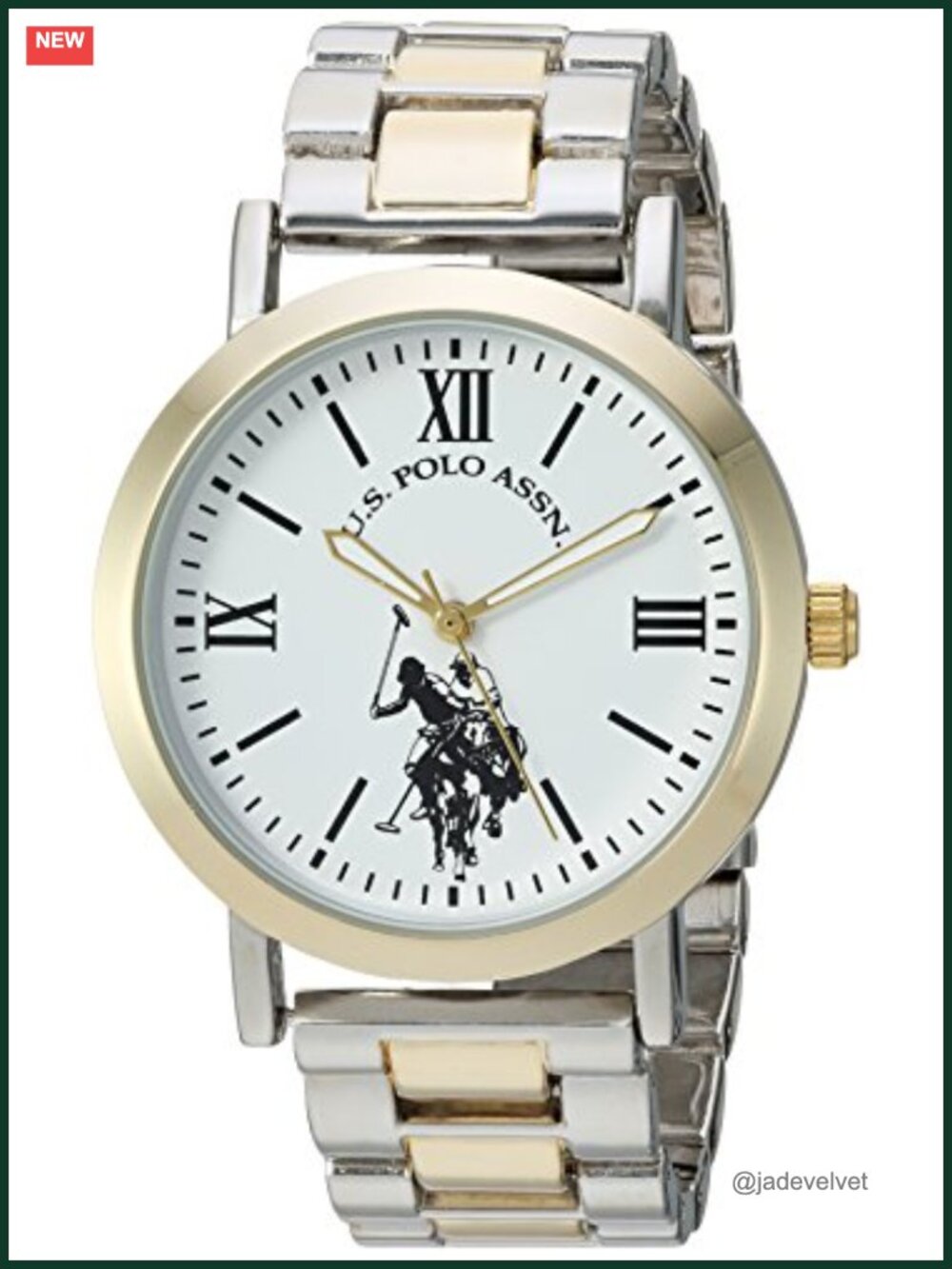 US Polo Assn Womens Two Tone Bracelet Watch White Dial Analog